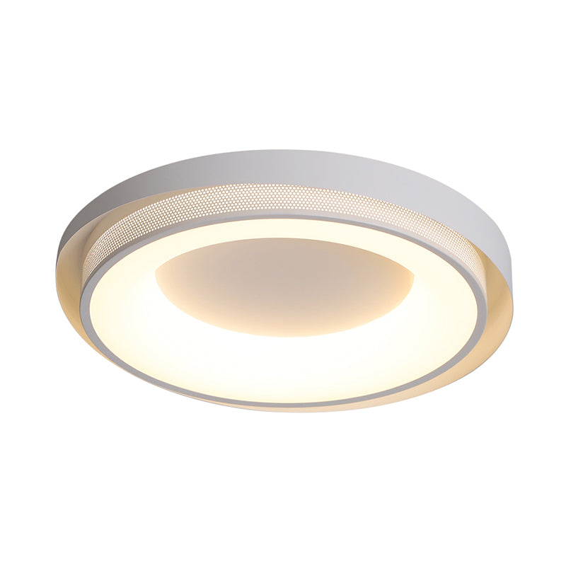 Drum Metal Ceiling Light Contemporary White 18"/21.5" Wide LED Flush Mount Fixture in Warm/White/3 Color Light Clearhalo 'Ceiling Lights' 'Close To Ceiling Lights' 'Close to ceiling' 'Flush mount' Lighting' 286611