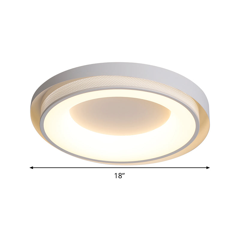 Drum Metal Ceiling Light Contemporary White 18"/21.5" Wide LED Flush Mount Fixture in Warm/White/3 Color Light Clearhalo 'Ceiling Lights' 'Close To Ceiling Lights' 'Close to ceiling' 'Flush mount' Lighting' 286612