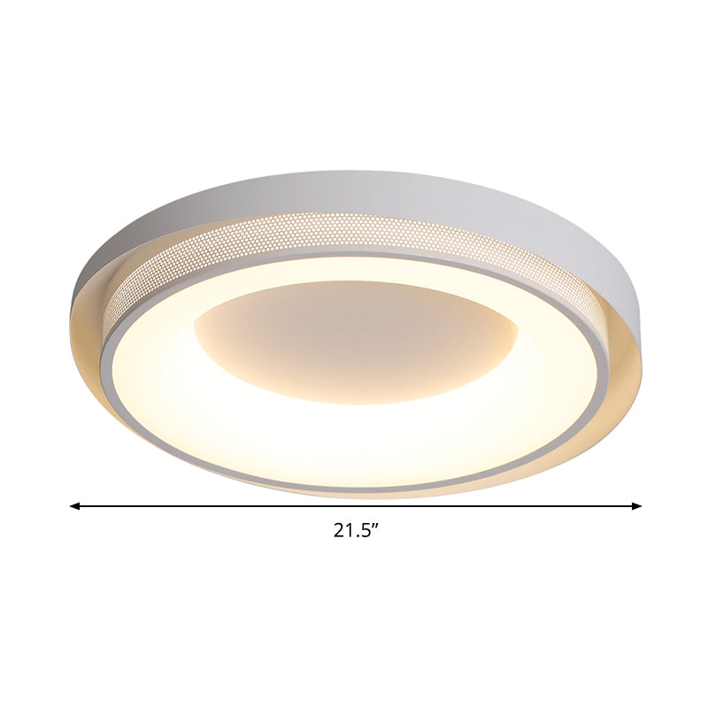 Drum Metal Ceiling Light Contemporary White 18"/21.5" Wide LED Flush Mount Fixture in Warm/White/3 Color Light Clearhalo 'Ceiling Lights' 'Close To Ceiling Lights' 'Close to ceiling' 'Flush mount' Lighting' 286613
