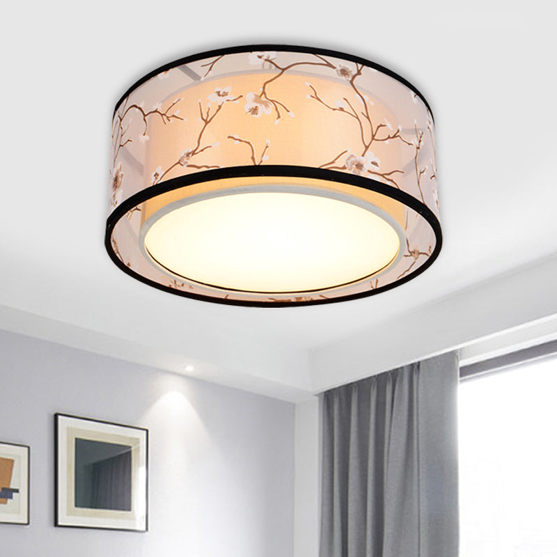 White 16"/19.5"/23.5" Wide 4 Lights Flush Mount Lamp Traditional Style Fabric Drum Shade Ceiling Light Fixture Clearhalo 'Ceiling Lights' 'Close To Ceiling Lights' 'Close to ceiling' 'Flush mount' Lighting' 286715