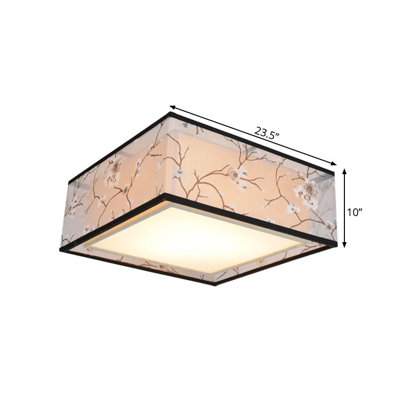 Fabric Square Flush Light Traditional Style 4/5 Lights Living Room Ceiling Flush Mount in White, 16"/19.5"/23.5" Wide Clearhalo 'Ceiling Lights' 'Close To Ceiling Lights' 'Close to ceiling' 'Flush mount' Lighting' 286728