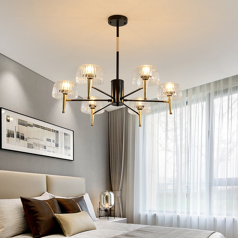 Sputnik Clear Glass Suspension Pendant Light Simple Style 3/5/6 Lights Living Room Chandelier Light in Gold 6 Gold Clearhalo 'Ceiling Lights' 'Chandeliers' Lighting' options 286843_0fbb3915-695c-4017-8653-a9d57a836184