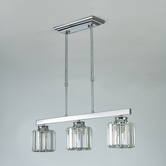 Linear Dining Room Hanging Light Fixture Simple Tri-Sided Crystal Rod 3/4 Heads Silver Island Lamp Clearhalo 'Ceiling Lights' 'Island Lights' Lighting' 286931