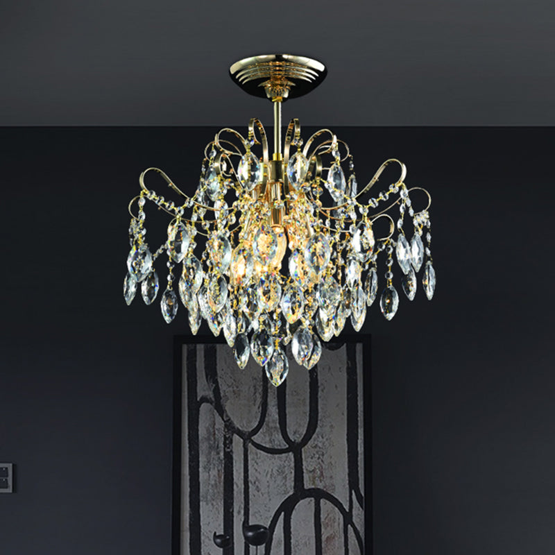 Cascade Clear Crystal Drop Ceiling Mounted Light Simple Style Gold 18"/19.5" Wide LED Semi Flush Light Fixture Clear 19.5" Clearhalo 'Ceiling Lights' 'Close To Ceiling Lights' 'Close to ceiling' 'Semi-flushmount' Lighting' 286959