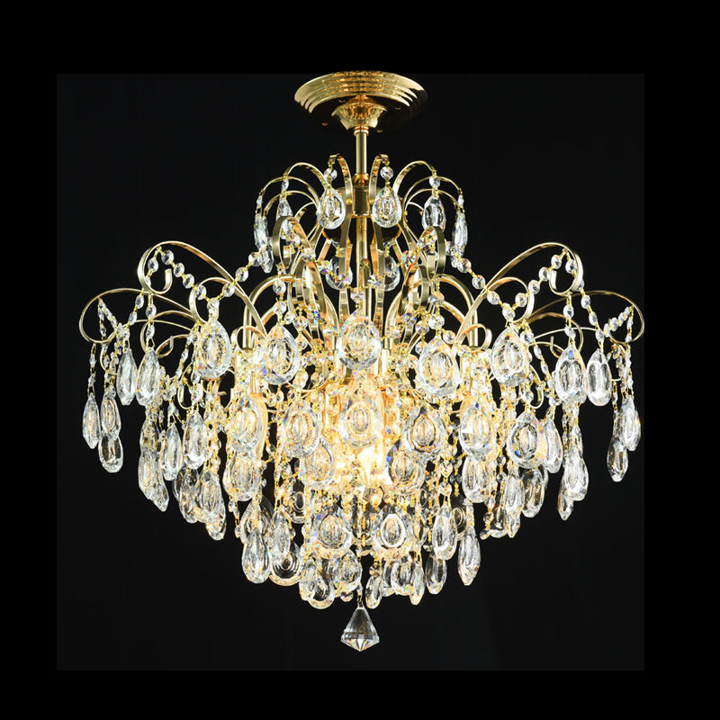 Cascade Clear Crystal Drop Ceiling Mounted Light Simple Style Gold 18"/19.5" Wide LED Semi Flush Light Fixture Clearhalo 'Ceiling Lights' 'Close To Ceiling Lights' 'Close to ceiling' 'Semi-flushmount' Lighting' 286961