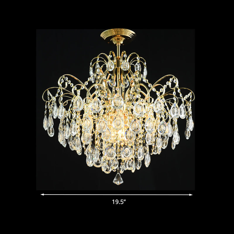 Cascade Clear Crystal Drop Ceiling Mounted Light Simple Style Gold 18"/19.5" Wide LED Semi Flush Light Fixture Clearhalo 'Ceiling Lights' 'Close To Ceiling Lights' 'Close to ceiling' 'Semi-flushmount' Lighting' 286962