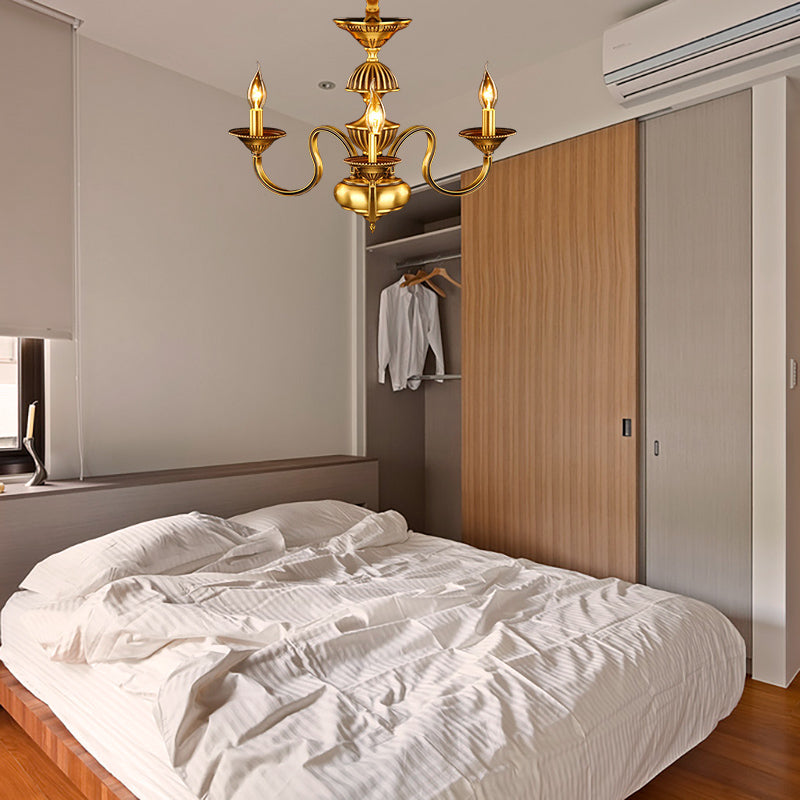 Candle Metal Pendant Chandelier Colonialism 3/5/6 Lights Dining Room Suspended Lighting Fixture in Brass Clearhalo 'Ceiling Lights' 'Chandeliers' Lighting' options 287002