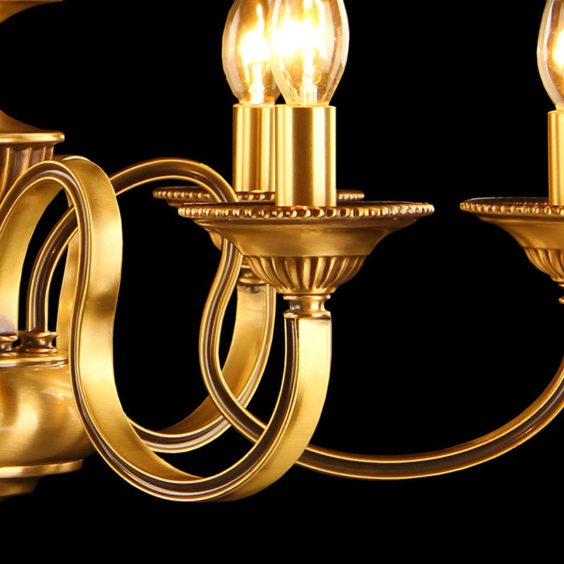 Candle Metal Pendant Chandelier Colonialism 3/5/6 Lights Dining Room Suspended Lighting Fixture in Brass Clearhalo 'Ceiling Lights' 'Chandeliers' Lighting' options 287009