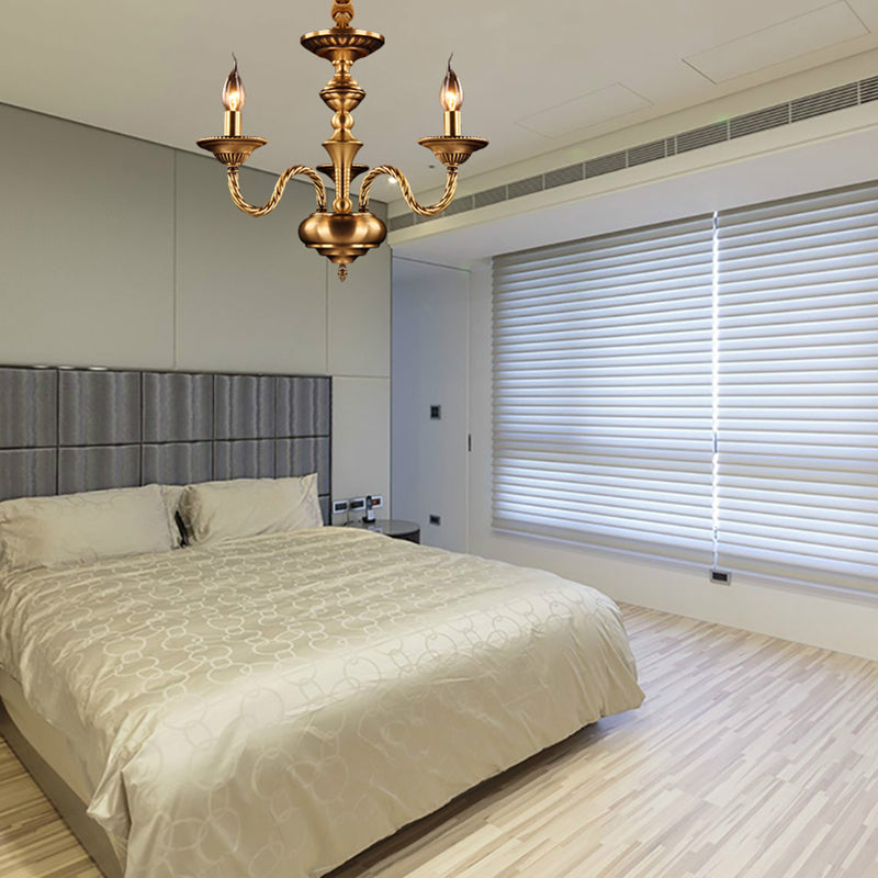 Colonial Candle Chandelier Pendant Lighting 3/5/6 Lights Metal Hanging Ceiling Lamp in Brass with Curved Hemp Rope Design Arm Clearhalo 'Ceiling Lights' 'Chandeliers' Lighting' options 287032