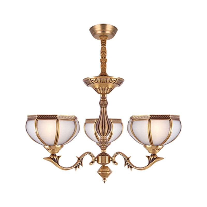 White Frosted Glass Dome Hanging Chandelier Colonial 3/5/9 Bulbs Living Room Suspension Pendant Light Clearhalo 'Ceiling Lights' 'Chandeliers' 'Glass shade' 'Glass' 'Pendant Lights' Lighting' 287065