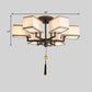 Metal Rectangle Semi Flush Mount Lighting Classic Metal 6/8/10 Lights Living Room Ceiling Lamp with Fabric Shade Clearhalo 'Ceiling Lights' 'Close To Ceiling Lights' 'Close to ceiling' 'Semi-flushmount' Lighting' 287076