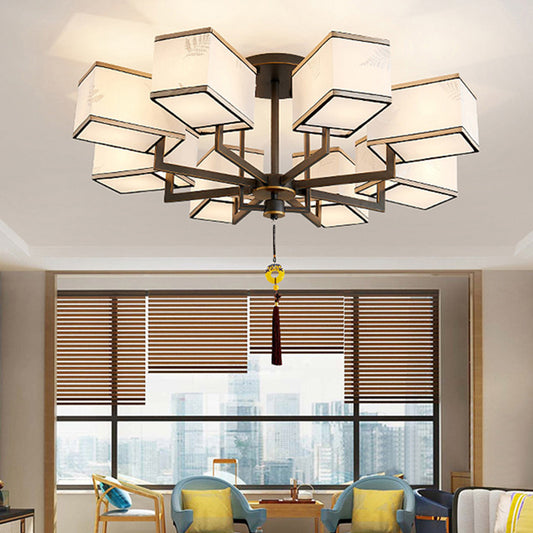 Metal Rectangle Semi Flush Mount Lighting Classic Metal 6/8/10 Lights Living Room Ceiling Lamp with Fabric Shade 8 Black Clearhalo 'Ceiling Lights' 'Close To Ceiling Lights' 'Close to ceiling' 'Semi-flushmount' Lighting' 287077