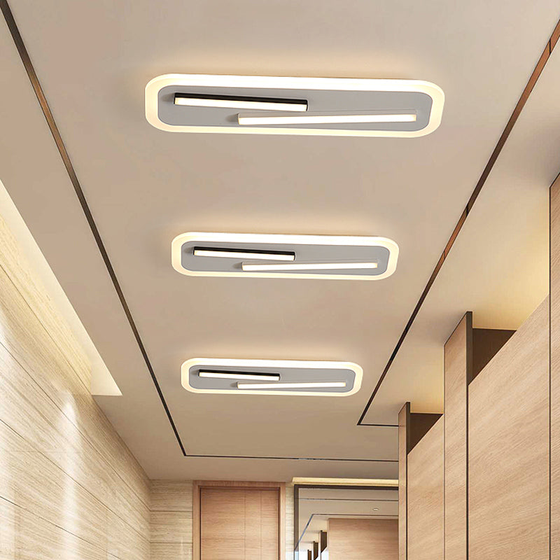 19.5"/23.5" Wide Rectangle Corridor Ceiling Light Fixture Acrylic Simple Style Black and White LED Flush Mount Lamp, Remote Control Stepless Dimming/White Light Clearhalo 'Ceiling Lights' 'Close To Ceiling Lights' 'Close to ceiling' 'Flush mount' Lighting' 287084