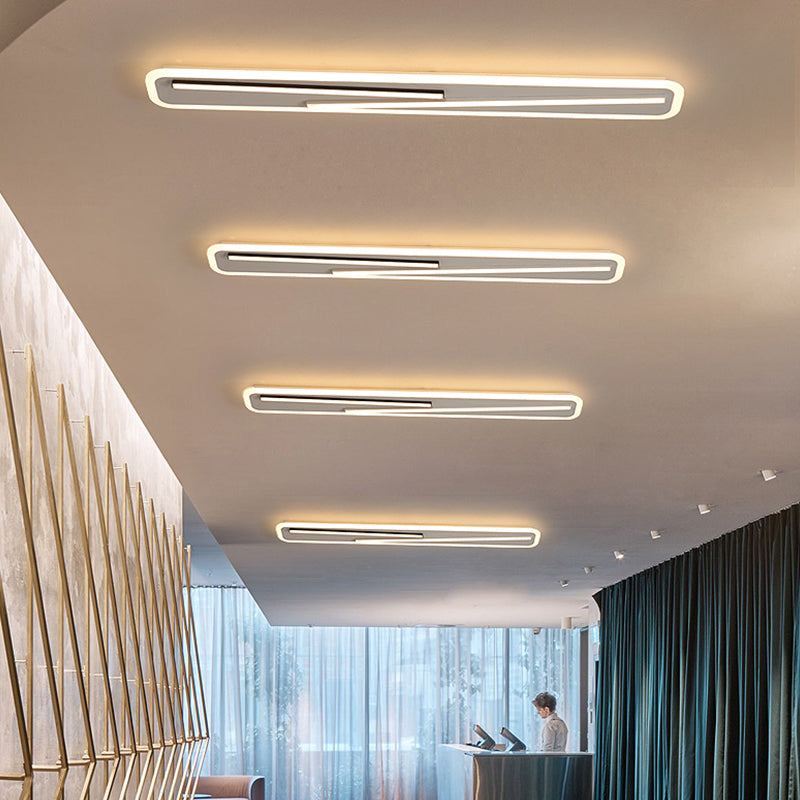 19.5"/23.5" Wide Rectangle Corridor Ceiling Light Fixture Acrylic Simple Style Black and White LED Flush Mount Lamp, Remote Control Stepless Dimming/White Light Black-White 23.5" Clearhalo 'Ceiling Lights' 'Close To Ceiling Lights' 'Close to ceiling' 'Flush mount' Lighting' 287088