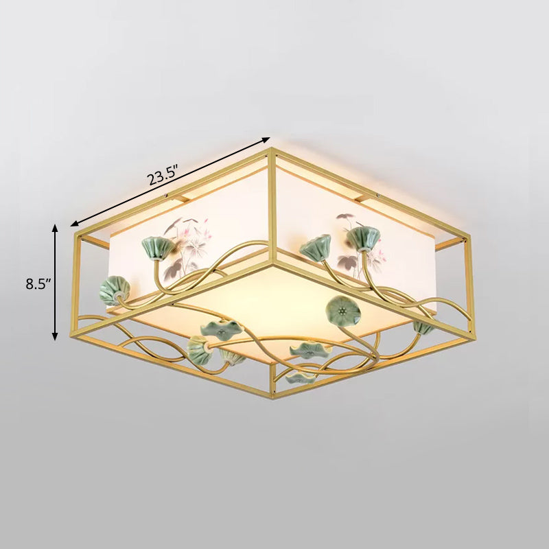 Square Fabric Flush Mount Lighting Traditional 19.5"/23.5" Wide 5 Lights Bedroom Ceiling Fixture in White Clearhalo 'Ceiling Lights' 'Close To Ceiling Lights' 'Close to ceiling' 'Flush mount' Lighting' 287144