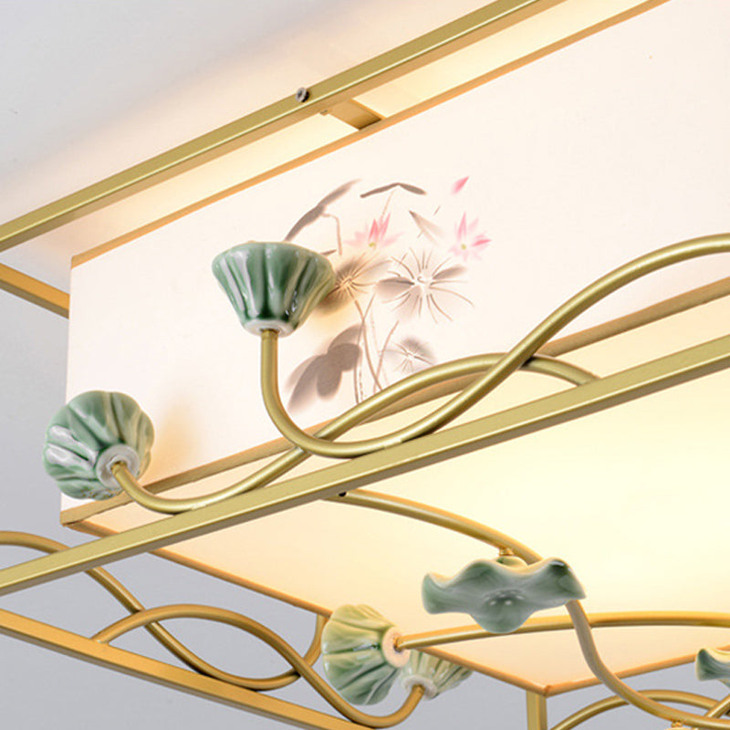 Square Fabric Flush Mount Lighting Traditional 19.5"/23.5" Wide 5 Lights Bedroom Ceiling Fixture in White Clearhalo 'Ceiling Lights' 'Close To Ceiling Lights' 'Close to ceiling' 'Flush mount' Lighting' 287145