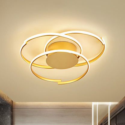 3 Rings Ceiling Mounted Light Modern Acrylic Gold 18"/21.5" Wide LED Flush Light in Warm/White Light Gold Warm Clearhalo 'Ceiling Lights' 'Close To Ceiling Lights' 'Close to ceiling' 'Semi-flushmount' Lighting' 287157