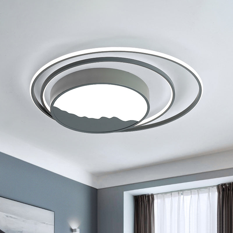 Drum Acrylic Flush Mount Fixture Macaron Grey/White 19.5"/23.5" Wide LED Ceiling Light for Bedroom Grey Clearhalo 'Ceiling Lights' 'Close To Ceiling Lights' 'Close to ceiling' 'Flush mount' Lighting' 287171