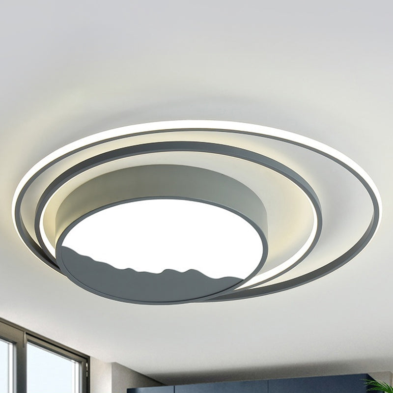 Drum Acrylic Flush Mount Fixture Macaron Grey/White 19.5"/23.5" Wide LED Ceiling Light for Bedroom Clearhalo 'Ceiling Lights' 'Close To Ceiling Lights' 'Close to ceiling' 'Flush mount' Lighting' 287172