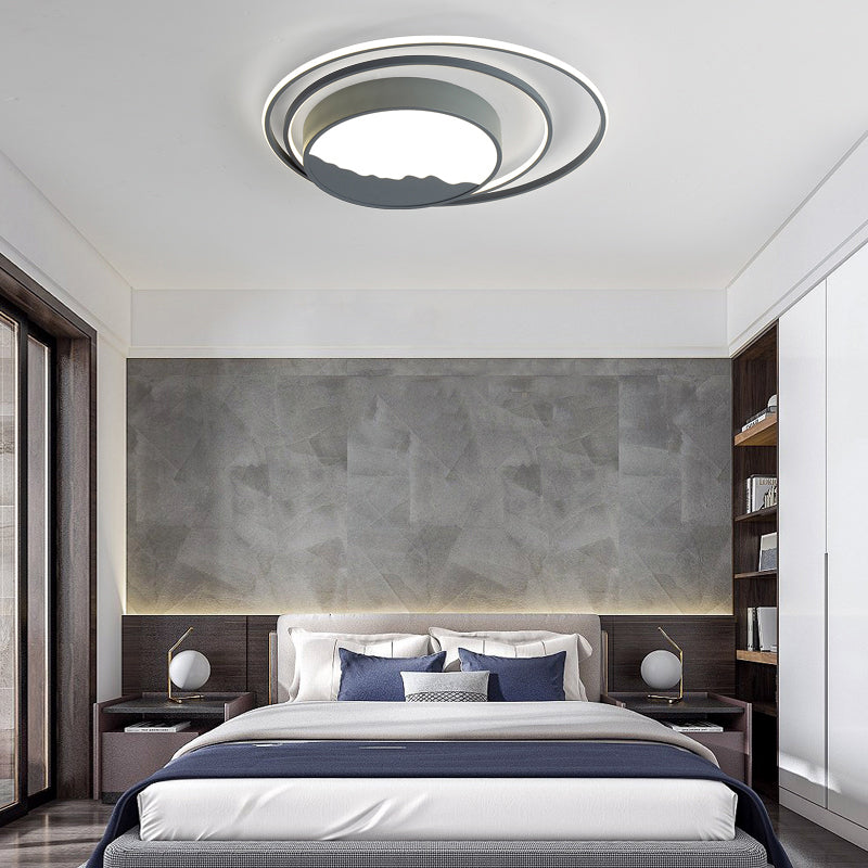 Drum Acrylic Flush Mount Fixture Macaron Grey/White 19.5"/23.5" Wide LED Ceiling Light for Bedroom Clearhalo 'Ceiling Lights' 'Close To Ceiling Lights' 'Close to ceiling' 'Flush mount' Lighting' 287173