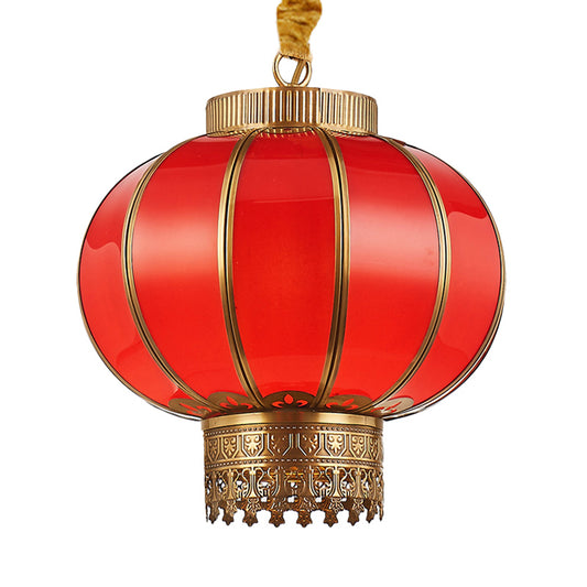 Red/White Glass Pendant Lighting Fixture Kerosene 10"/14"/16" Wide 1 Light Traditional Style Hanging Lamp Kit Clearhalo 'Ceiling Lights' 'Chandeliers' 'Glass shade' 'Glass' 'Pendant Lights' 'Pendants' Lighting' 287187