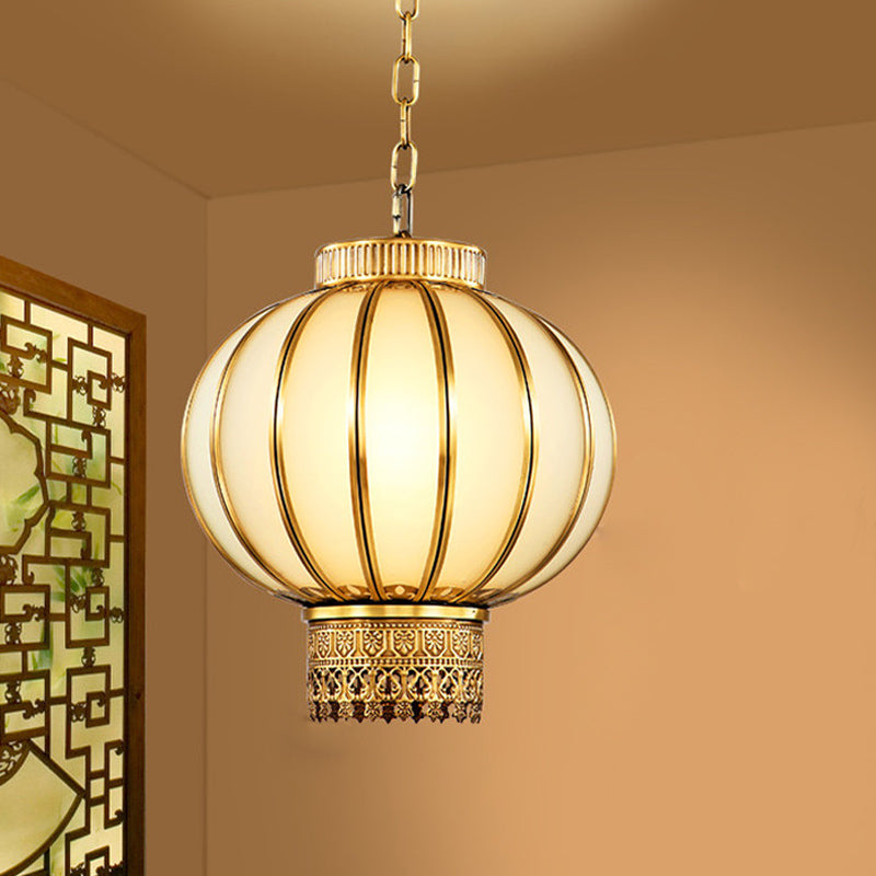 Red/White Glass Pendant Lighting Fixture Kerosene 10"/14"/16" Wide 1 Light Traditional Style Hanging Lamp Kit White Clearhalo 'Ceiling Lights' 'Chandeliers' 'Glass shade' 'Glass' 'Pendant Lights' 'Pendants' Lighting' 287191