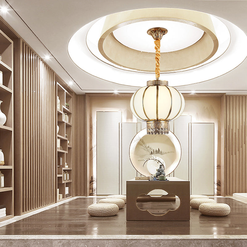 Red/White Glass Pendant Lighting Fixture Kerosene 10"/14"/16" Wide 1 Light Traditional Style Hanging Lamp Kit Clearhalo 'Ceiling Lights' 'Chandeliers' 'Glass shade' 'Glass' 'Pendant Lights' 'Pendants' Lighting' 287192