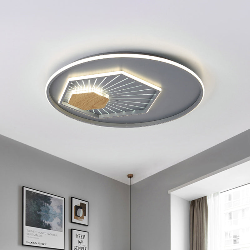 Gray Hexagon Flush Light Fixture Modernism Acrylic LED Ceiling Lamp in Warm/3 Color Light, 19.5"/23.5" Wide Grey Clearhalo 'Ceiling Lights' 'Close To Ceiling Lights' 'Close to ceiling' 'Flush mount' Lighting' 287195
