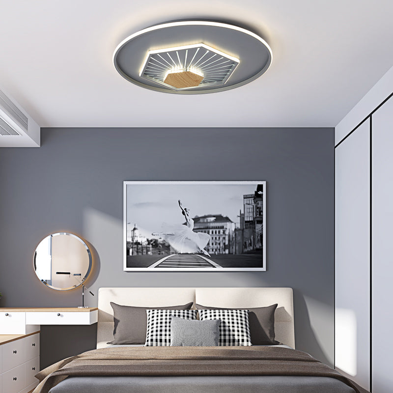 Gray Hexagon Flush Light Fixture Modernism Acrylic LED Ceiling Lamp in Warm/3 Color Light, 19.5"/23.5" Wide Clearhalo 'Ceiling Lights' 'Close To Ceiling Lights' 'Close to ceiling' 'Flush mount' Lighting' 287197