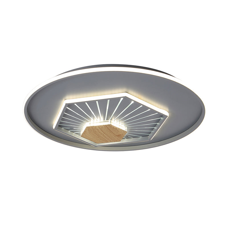 Gray Hexagon Flush Light Fixture Modernism Acrylic LED Ceiling Lamp in Warm/3 Color Light, 19.5"/23.5" Wide Clearhalo 'Ceiling Lights' 'Close To Ceiling Lights' 'Close to ceiling' 'Flush mount' Lighting' 287198