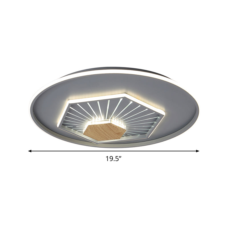 Gray Hexagon Flush Light Fixture Modernism Acrylic LED Ceiling Lamp in Warm/3 Color Light, 19.5"/23.5" Wide