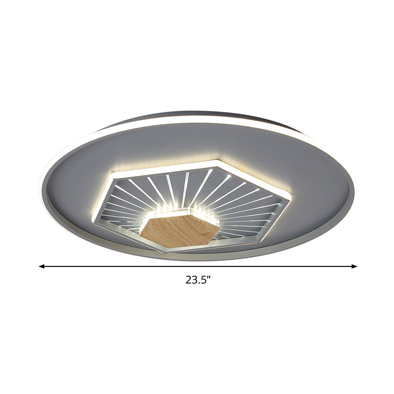 Gray Hexagon Flush Light Fixture Modernism Acrylic LED Ceiling Lamp in Warm/3 Color Light, 19.5"/23.5" Wide