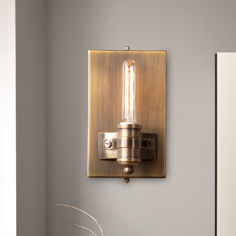 1/2 Heads Bare Bulb Sconce Lighting Vintage Bronze Metal Wall Mount Lamp Fixture with Rectangle Backplate 1.0 Bronze Clearhalo 'Wall Lamps & Sconces' 'Wall Lights' Lighting' 287329