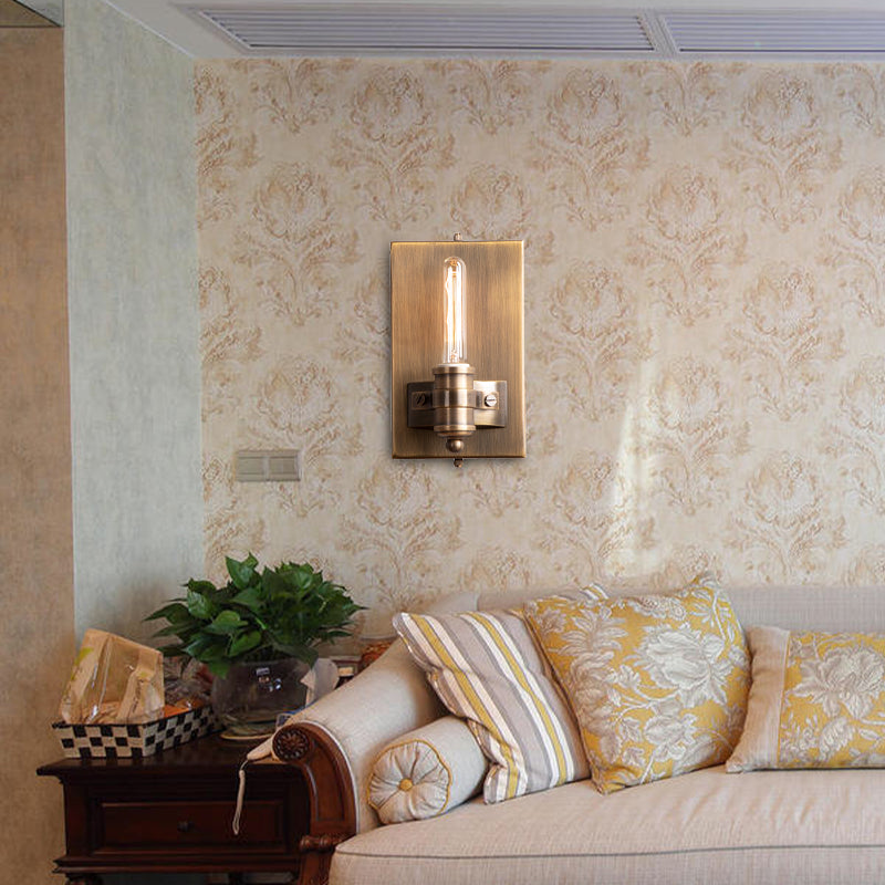 1/2 Heads Bare Bulb Sconce Lighting Vintage Bronze Metal Wall Mount Lamp Fixture with Rectangle Backplate Clearhalo 'Wall Lamps & Sconces' 'Wall Lights' Lighting' 287331