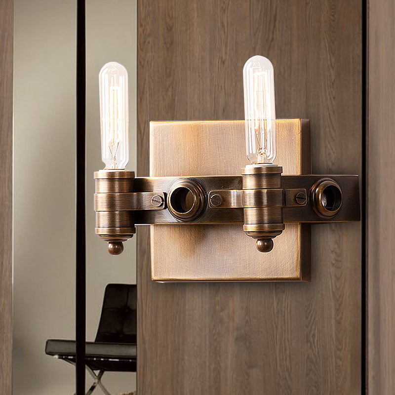 1/2 Heads Bare Bulb Sconce Lighting Vintage Bronze Metal Wall Mount Lamp Fixture with Rectangle Backplate 2.0 Bronze Clearhalo 'Wall Lamps & Sconces' 'Wall Lights' Lighting' 287335