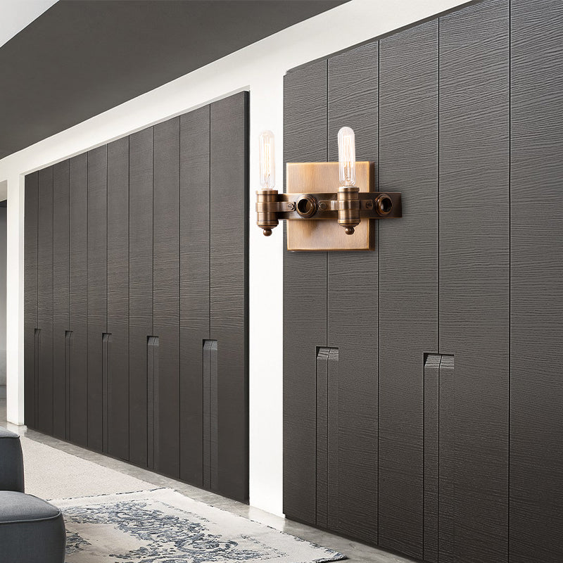 1/2 Heads Bare Bulb Sconce Lighting Vintage Bronze Metal Wall Mount Lamp Fixture with Rectangle Backplate Clearhalo 'Wall Lamps & Sconces' 'Wall Lights' Lighting' 287336