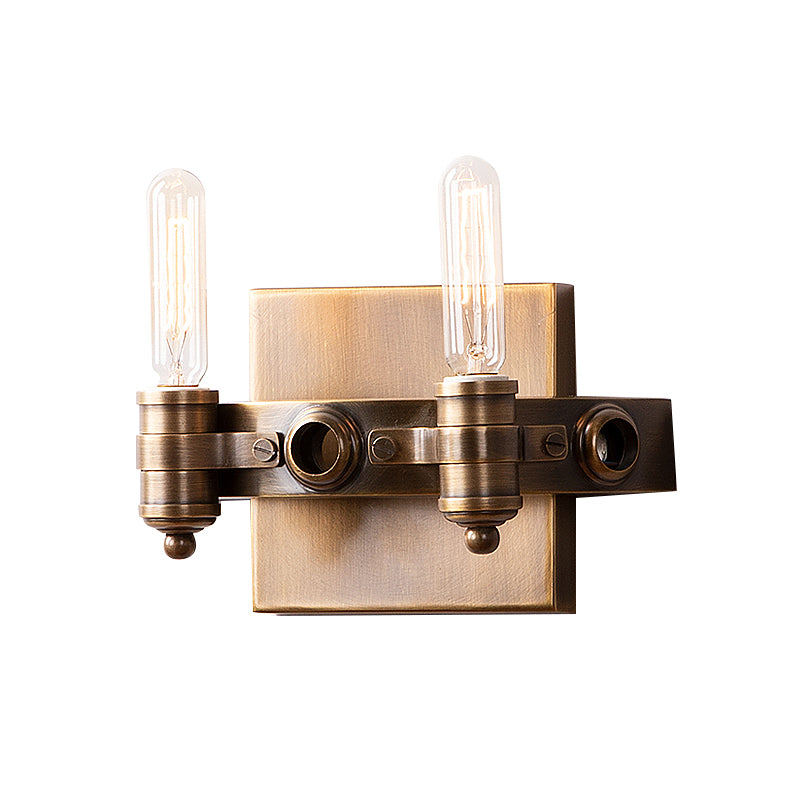 1/2 Heads Bare Bulb Sconce Lighting Vintage Bronze Metal Wall Mount Lamp Fixture with Rectangle Backplate Clearhalo 'Wall Lamps & Sconces' 'Wall Lights' Lighting' 287337