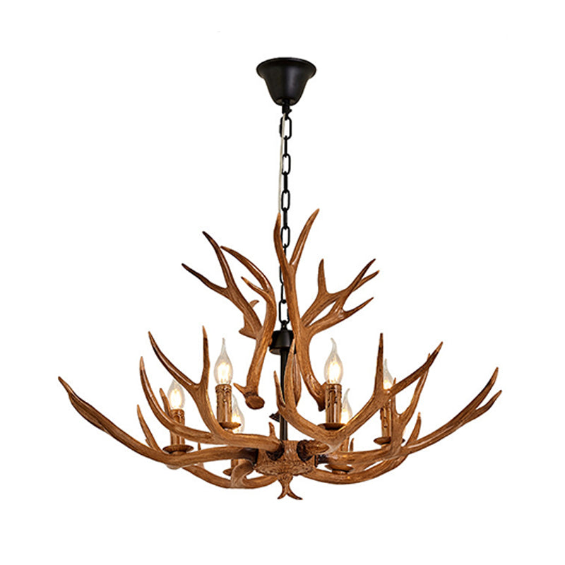 Resin Antler Design Hanging Chandelier Rural 6 Lights Restaurant Ceiling Pendant Lamp in Brown Clearhalo 'Ceiling Lights' 'Chandeliers' Lighting' options 287354