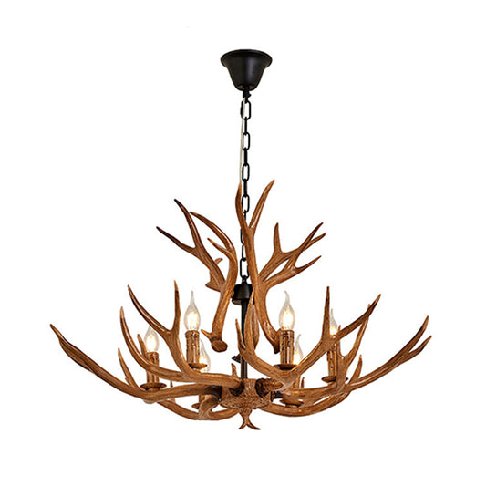 Resin Antler Design Hanging Chandelier Rural 6 Lights Restaurant Ceiling Pendant Lamp in Brown Clearhalo 'Ceiling Lights' 'Chandeliers' Lighting' options 287354
