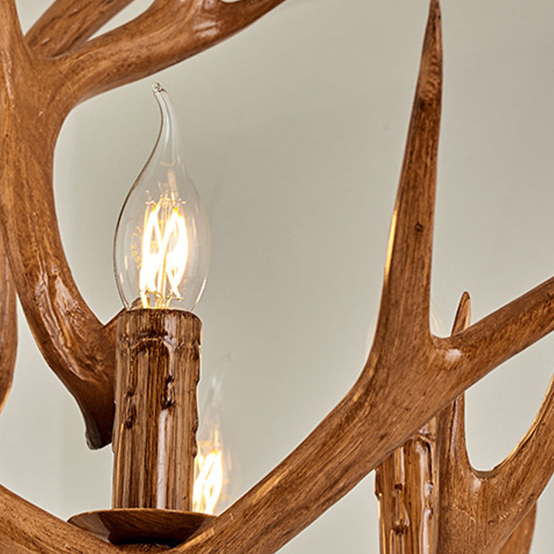 Resin Antler Design Hanging Chandelier Rural 6 Lights Restaurant Ceiling Pendant Lamp in Brown Clearhalo 'Ceiling Lights' 'Chandeliers' Lighting' options 287356