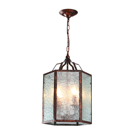 Lantern Frosted Glass Pendant Lamp Retro 4 Bulbs Restaurant Antique Copper Chandelier Light Fixture Clearhalo 'Ceiling Lights' 'Chandeliers' 'Glass shade' 'Glass' Lighting' 287400