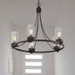 Black 5 Lights Pendant Chandelier Vintage Clear Glass Cylinder Hanging Ceiling Light Fixture Clearhalo 'Ceiling Lights' 'Chandeliers' Lighting' options 287416