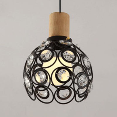 Industrial Style Dome Hanging Ceiling Light with Clear Crystal Bead Deco 1 Head Pendant Light in Black/White for Restaurant Black Clearhalo 'Art Deco Pendants' 'Black' 'Cast Iron' 'Ceiling Lights' 'Ceramic' 'Crystal' 'Industrial Pendants' 'Industrial' 'Metal' 'Middle Century Pendants' 'Pendant Lights' 'Pendants' 'Rustic Pendants' 'Tiffany' Lighting' 28749