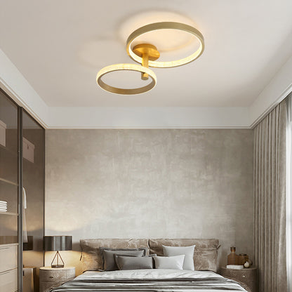 Dual Halo Ring Acrylic Semi Flush Light Modern Rotatable LED Golden Ceiling Lamp in Warm/White/Natural Light, 25.5"/33.5" L Gold Warm Clearhalo 'Ceiling Lights' 'Close To Ceiling Lights' 'Close to ceiling' 'Semi-flushmount' Lighting' 287493