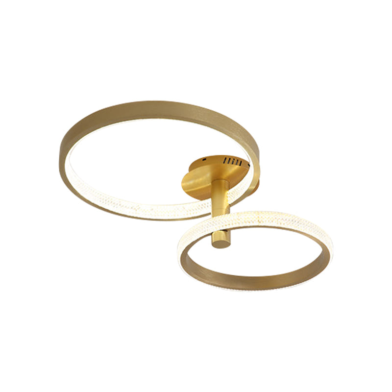 Dual Halo Ring Acrylic Semi Flush Light Modern Rotatable LED Golden Ceiling Lamp in Warm/White/Natural Light, 25.5"/33.5" L Clearhalo 'Ceiling Lights' 'Close To Ceiling Lights' 'Close to ceiling' 'Semi-flushmount' Lighting' 287494