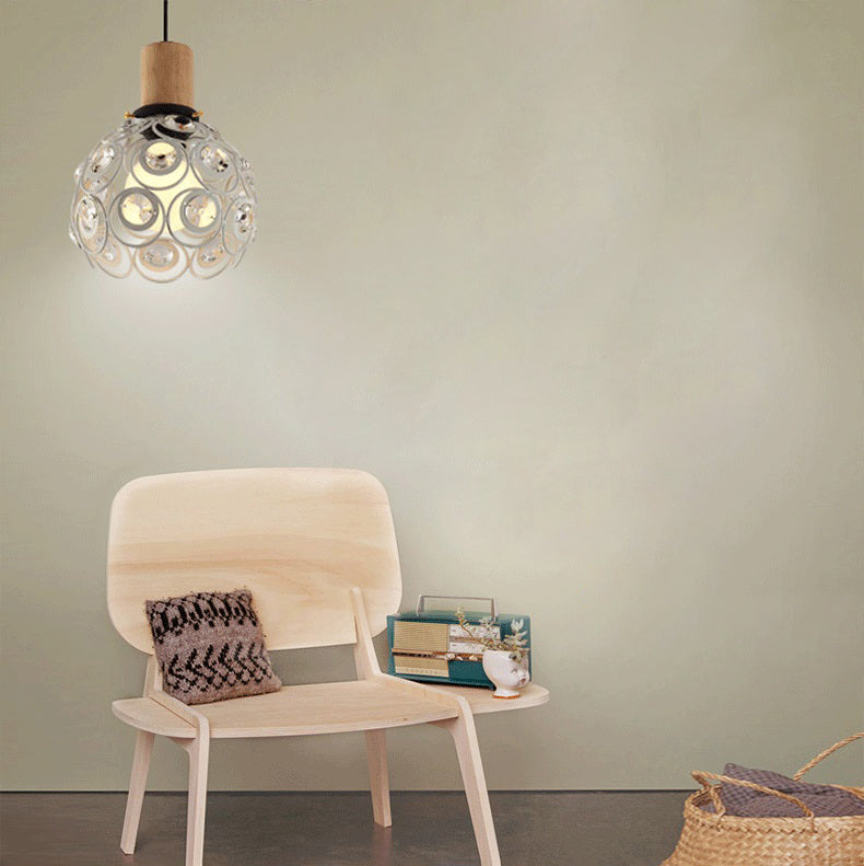 Industrial Style Dome Hanging Ceiling Light with Clear Crystal Bead Deco 1 Head Pendant Light in Black/White for Restaurant Clearhalo 'Art Deco Pendants' 'Black' 'Cast Iron' 'Ceiling Lights' 'Ceramic' 'Crystal' 'Industrial Pendants' 'Industrial' 'Metal' 'Middle Century Pendants' 'Pendant Lights' 'Pendants' 'Rustic Pendants' 'Tiffany' Lighting' 28753