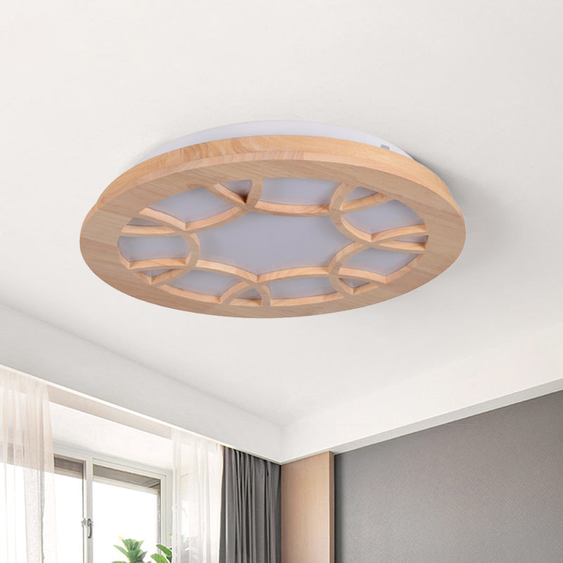 Simple LED Flush Light Wood Shade Beige Drum Ceiling Mount Lamp Kit in Second Gear Wood Clearhalo 'Ceiling Lights' 'Close To Ceiling Lights' 'Close to ceiling' 'Flush mount' Lighting' 287632