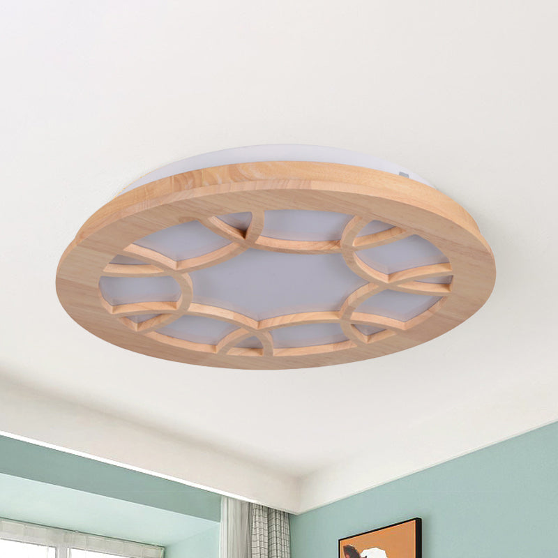 Simple LED Flush Light Wood Shade Beige Drum Ceiling Mount Lamp Kit in Second Gear Clearhalo 'Ceiling Lights' 'Close To Ceiling Lights' 'Close to ceiling' 'Flush mount' Lighting' 287633