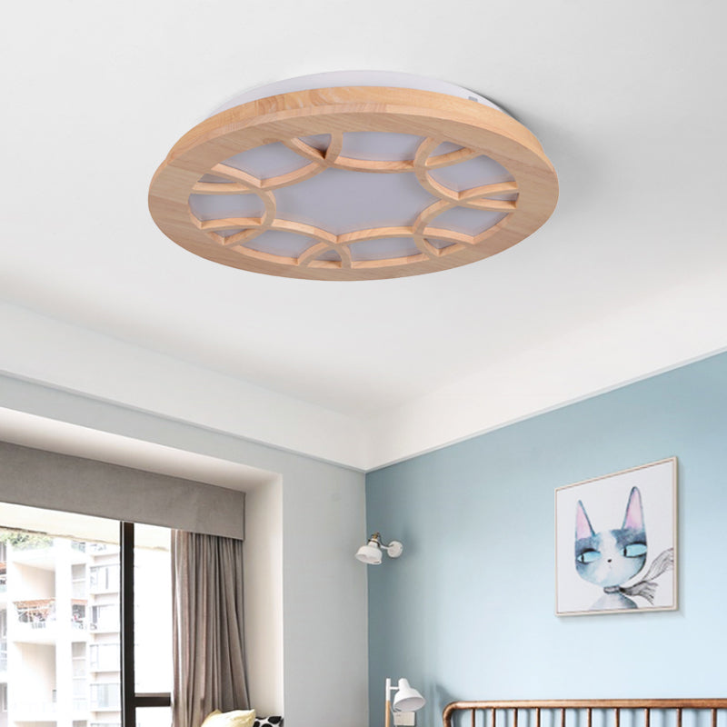 Simple LED Flush Light Wood Shade Beige Drum Ceiling Mount Lamp Kit in Second Gear Clearhalo 'Ceiling Lights' 'Close To Ceiling Lights' 'Close to ceiling' 'Flush mount' Lighting' 287634