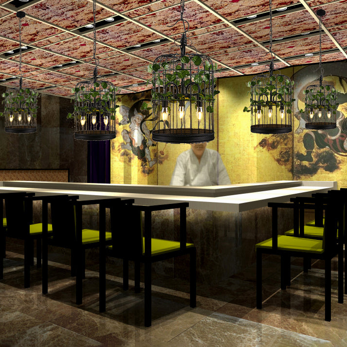 3 Heads Pendant Light Lodge Stylish Globe/Bowl/Dome Shade Metal Hanging Chandelier Light with Wire Cage in Black for Restaurant Clearhalo 'Cast Iron' 'Ceiling Lights' 'Chandeliers' 'Industrial Chandeliers' 'Industrial' 'Metal' 'Middle Century Chandeliers' 'Rustic Chandeliers' 'Tiffany' Lighting' 28773